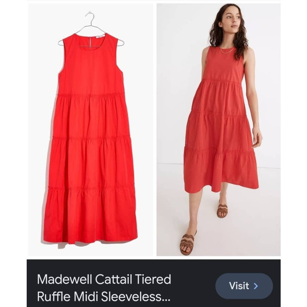 Madewell Women's Red Cattail Tiered Sleeveless 100% Cotton Midi Dress. Size L